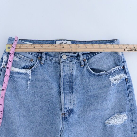 Agolde Los Angeles Loose Distressed 100% Cotton Light Wash Blue Denim 90s Jeans - Picture 4 of 14